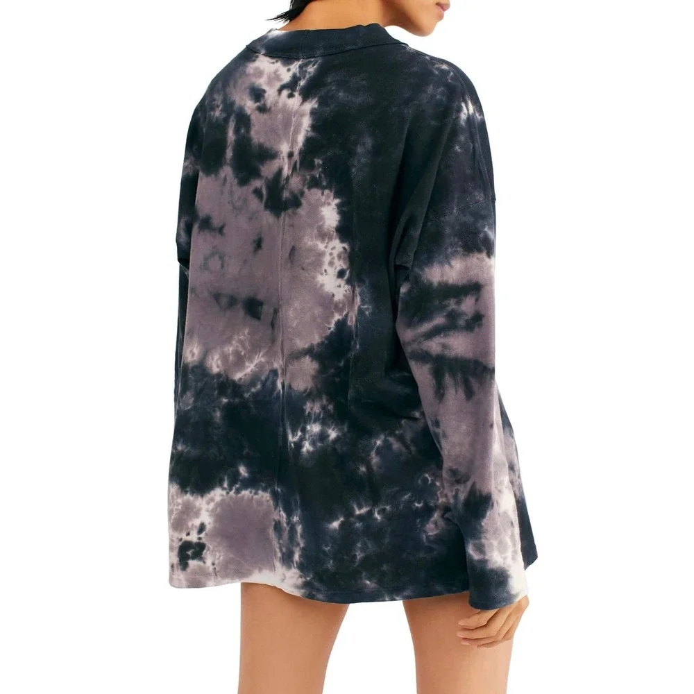 WE THE FREE PEOPLE Be Free Tunic Top Small Gray Tie Dye Mock Neck Long Sleeve - Picture 3 of 16